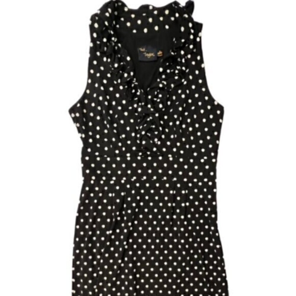 Just Taylor Dress Size 4 Black White Polka‎ Dot Sheath Cap Sleeve Ruffles Lined